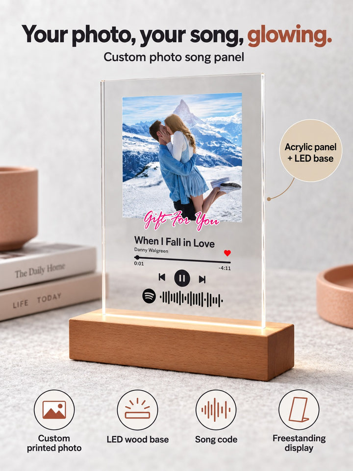 Custom Photo Acrylic Song Panel with LED Wood Base