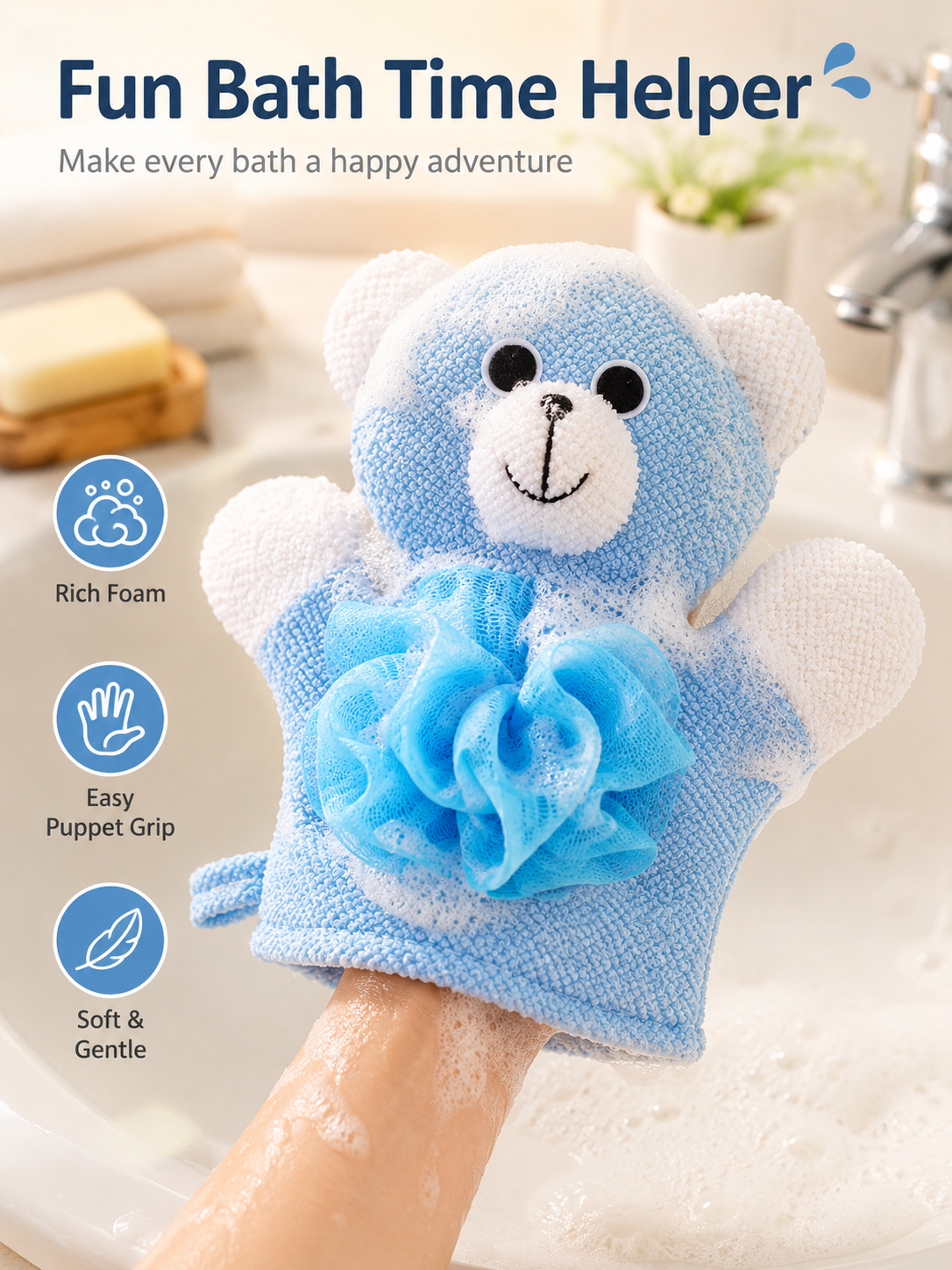 Animal Bath Mitt Gloves for Babies & Toddlers | 2-Pack