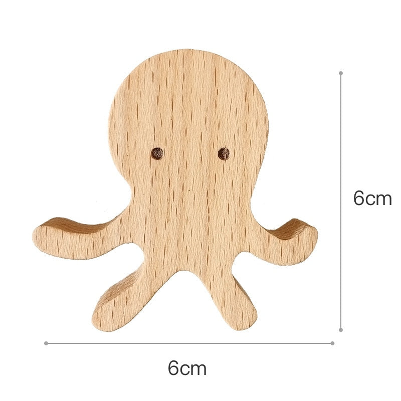 Kids' Wooden Animal Wall Hooks for Playful Storage
