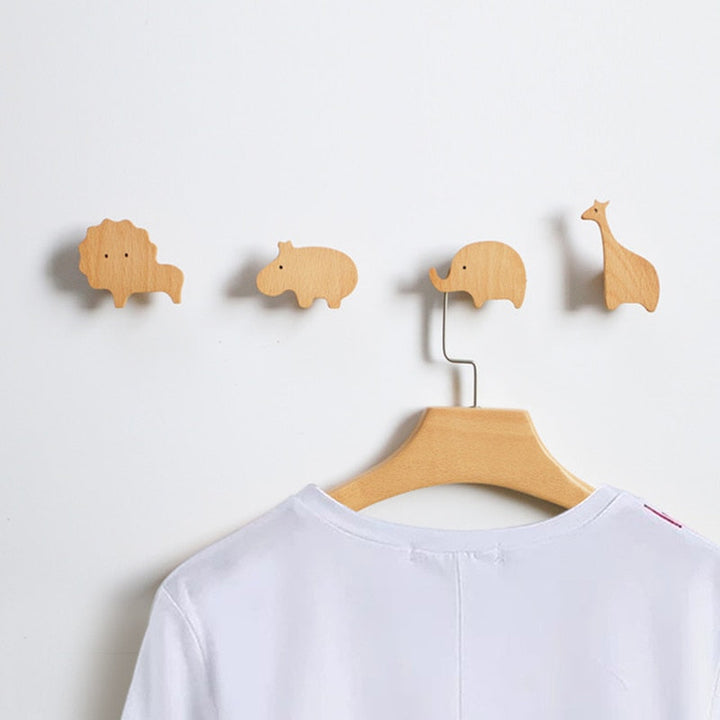 Kids' Wooden Animal Wall Hooks for Playful Storage