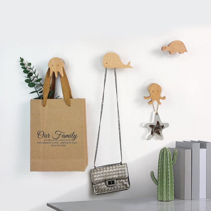 Kids' Wooden Animal Wall Hooks for Playful Storage