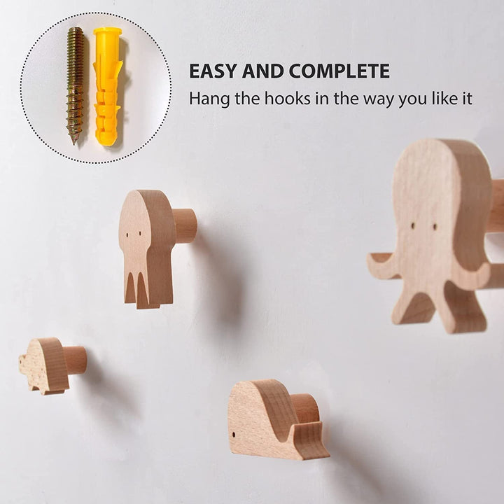 Kids' Wooden Animal Wall Hooks for Playful Storage