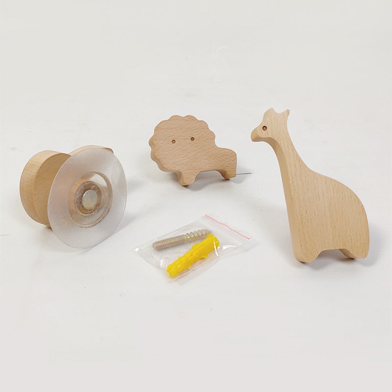 Kids' Wooden Animal Wall Hooks for Playful Storage