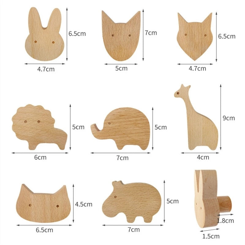 Kids' Wooden Animal Wall Hooks for Playful Storage