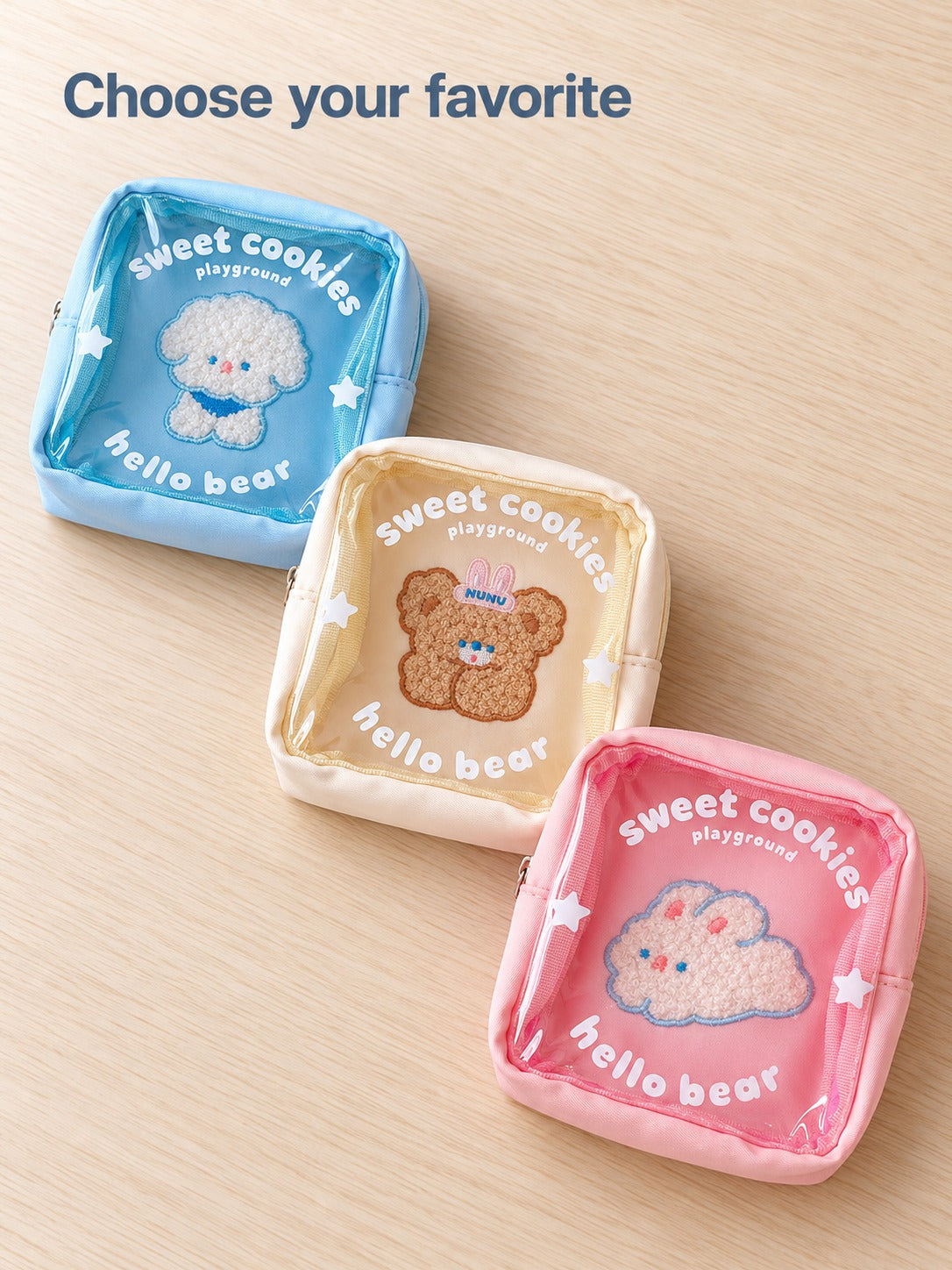 Cute Bear Cosmetic Bag with Clear Window Zip Pouch