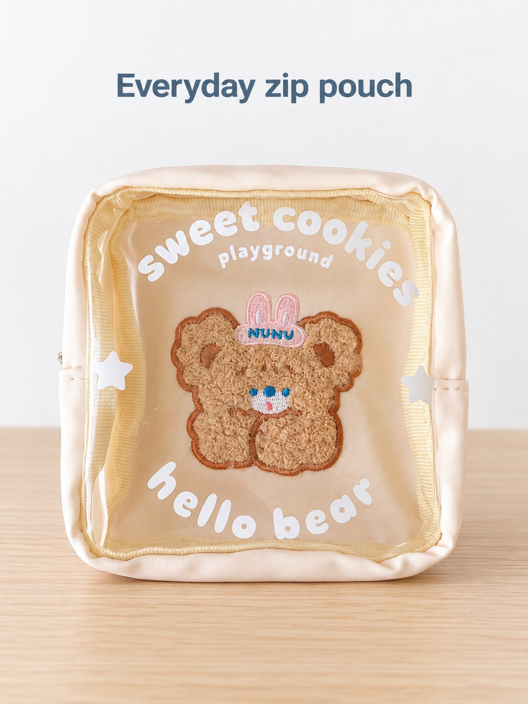 Cute Bear Cosmetic Bag with Clear Window Zip Pouch