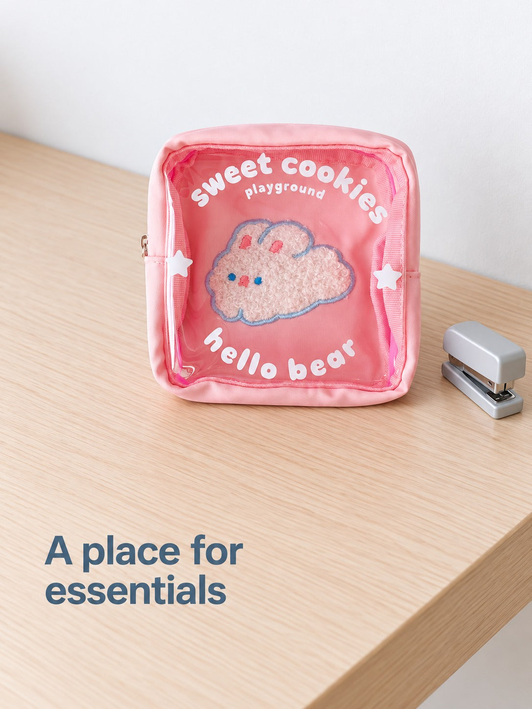 Cute Bear Cosmetic Bag with Clear Window Zip Pouch