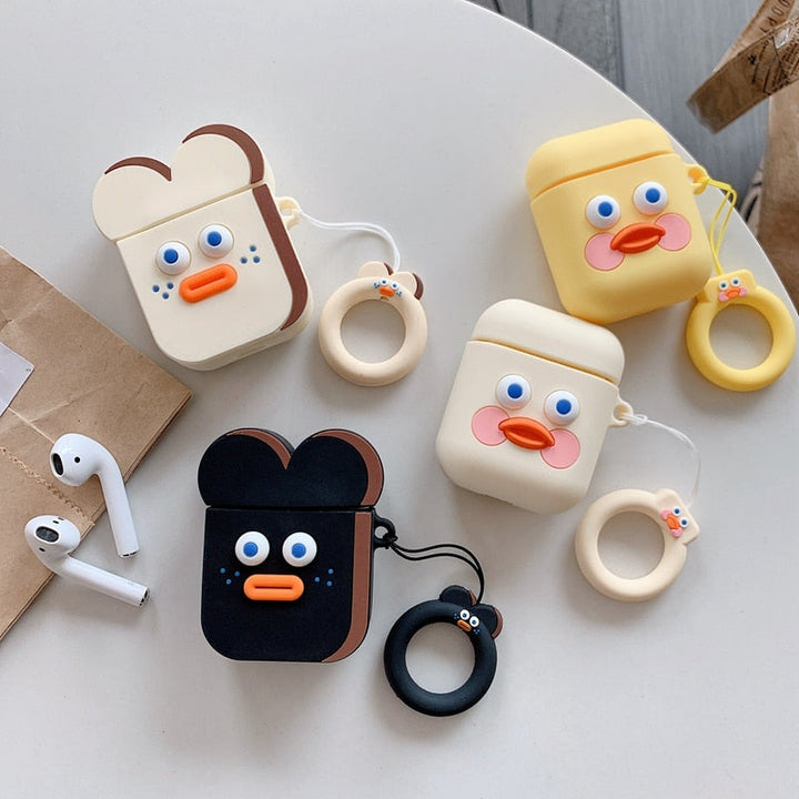 Cute Cartoon AirPods Case Cover, Soft Silicone with Strap