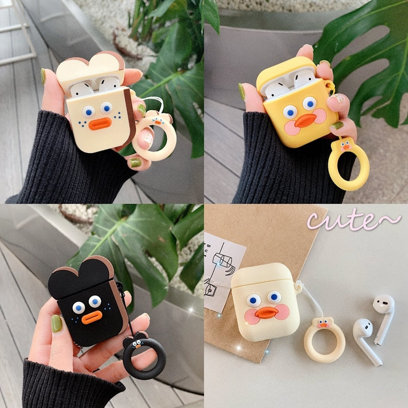 Cute Cartoon AirPods Case Cover, Soft Silicone with Strap
