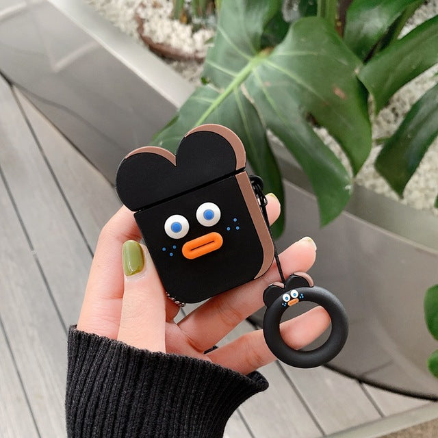 Cute Cartoon AirPods Case Cover, Soft Silicone with Strap