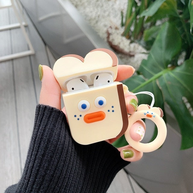 Cute Cartoon AirPods Case Cover, Soft Silicone with Strap