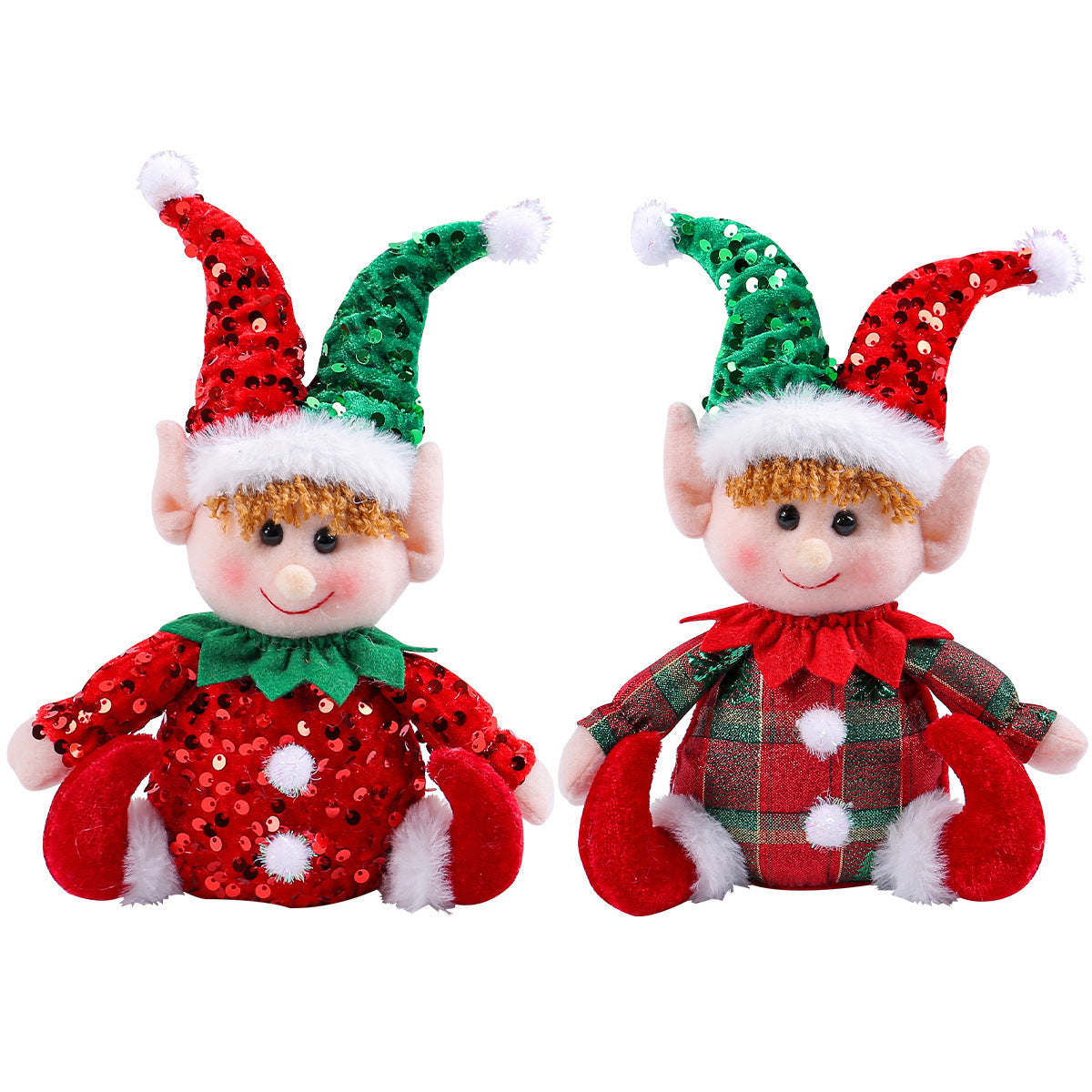 Christmas Elf Doll Set – Glittering Seated Duo Decor