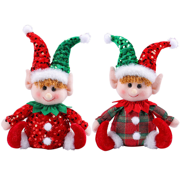 Christmas Elf Doll Set – Glittering Seated Duo Decor