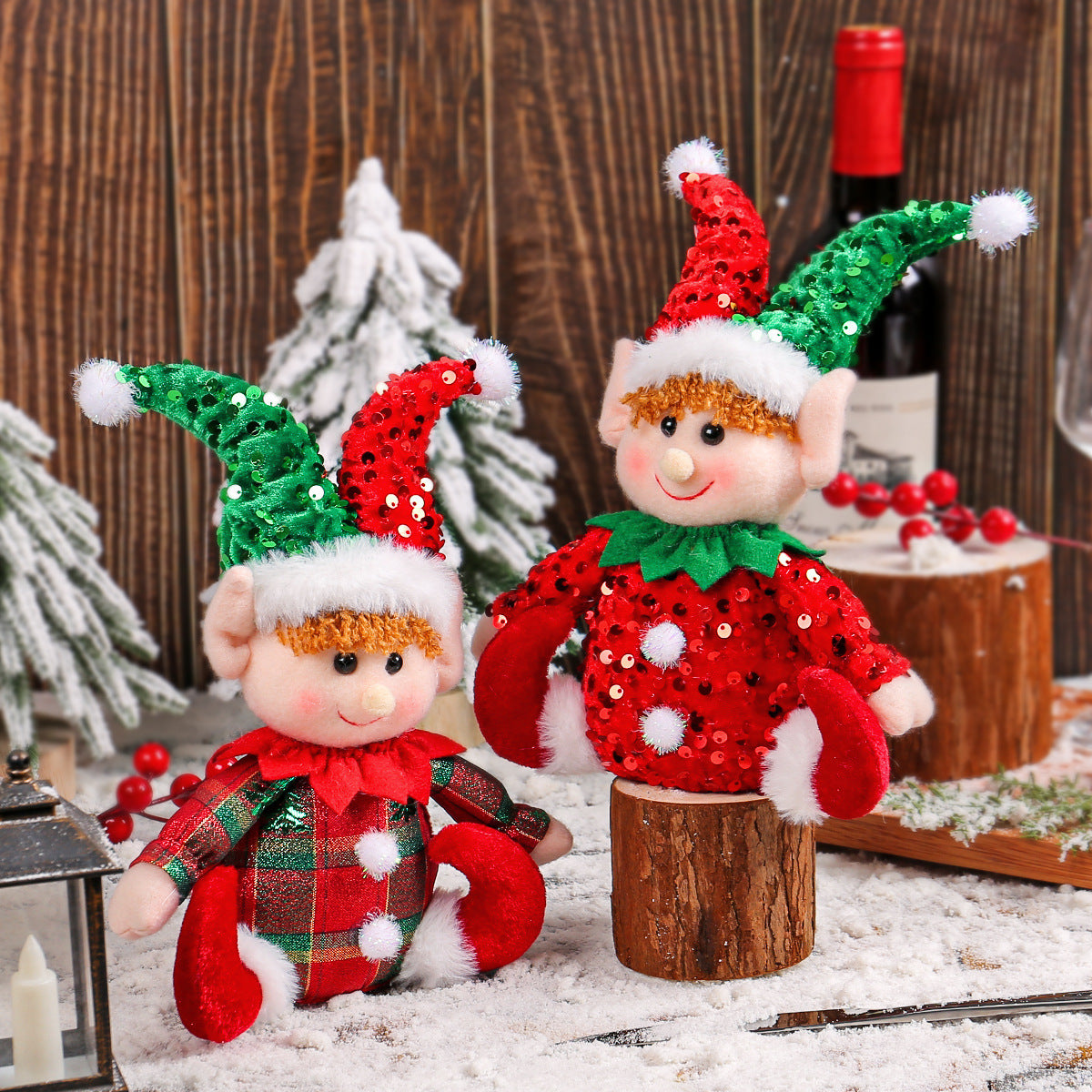 Christmas Elf Doll Set – Glittering Seated Duo Decor