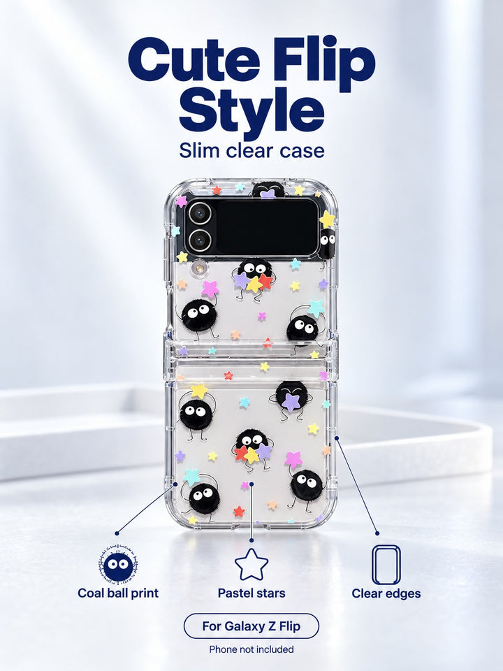 Cute Coal Ball Galaxy Z Flip Case, Slim Clear Cover