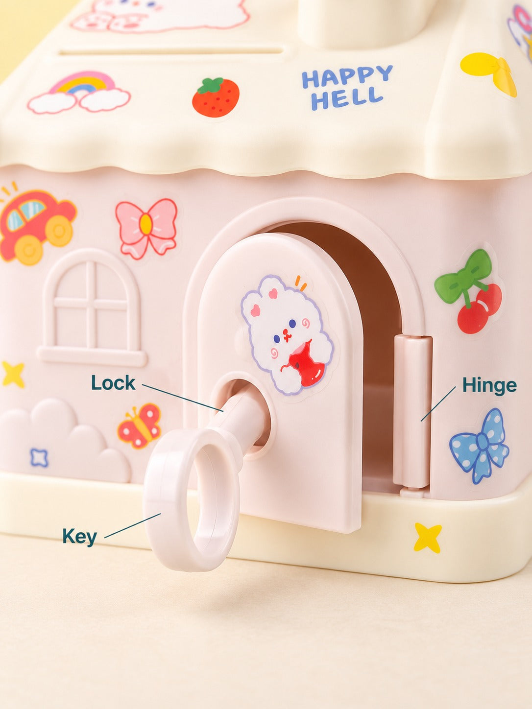 Cute Cottage Piggy Bank with Lock and Key for Kids