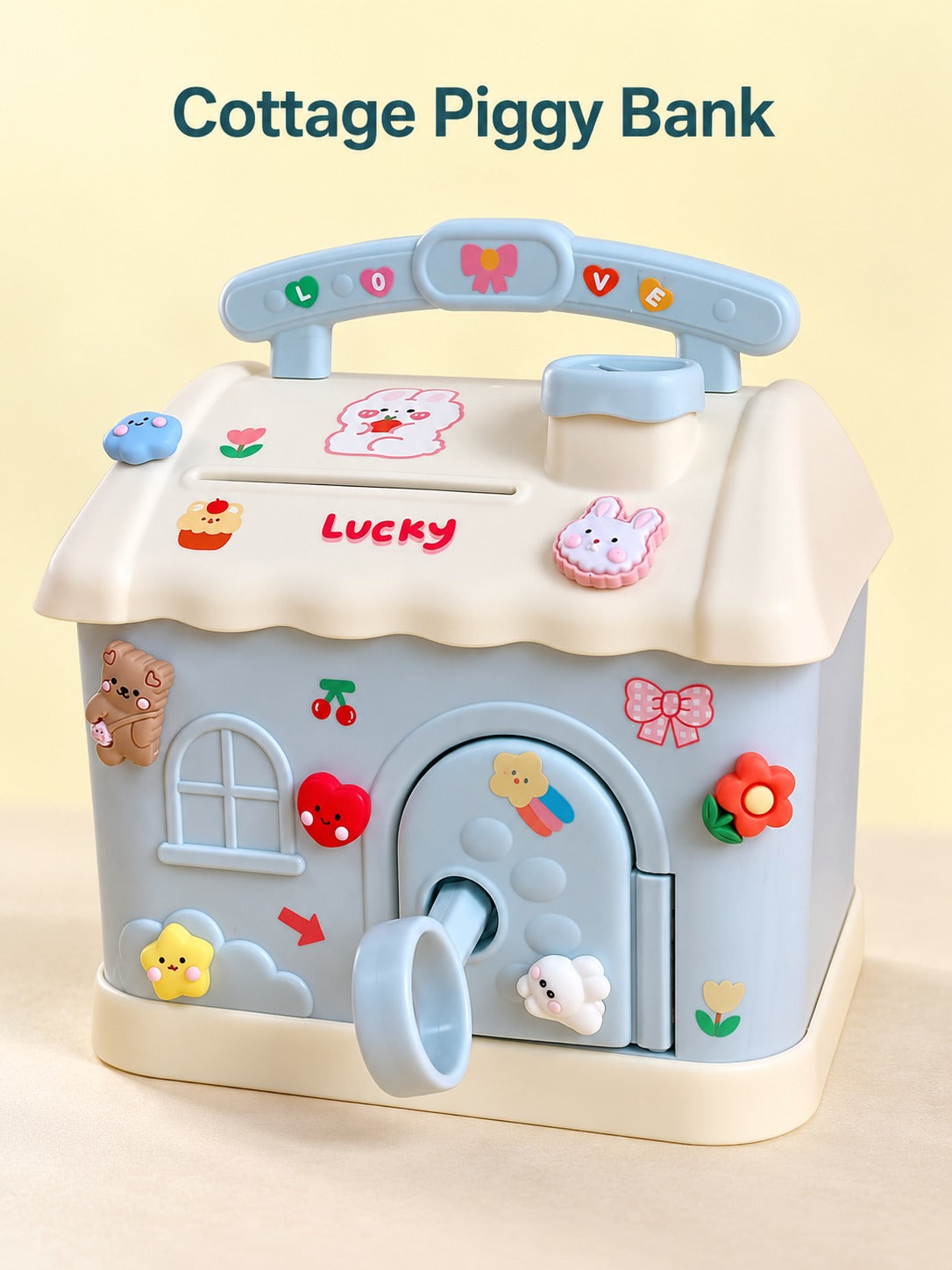 Cute Cottage Piggy Bank with Lock and Key for Kids