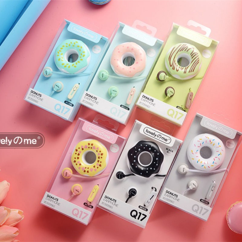Cute Donut Wired Earphones with Mic, Pastel Colors