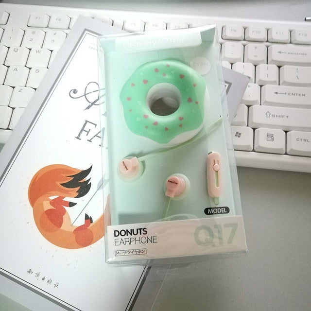 Cute Donut Wired Earphones with Mic, Pastel Colors