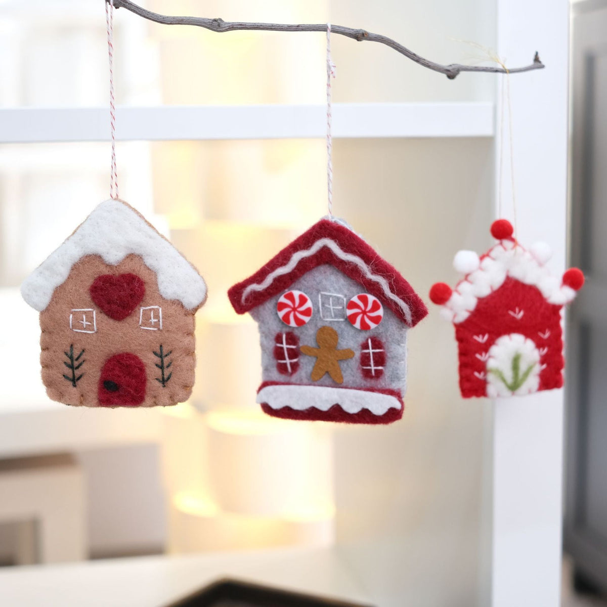 Felt Christmas Ornaments Set of 3 Cozy Gingerbread Decor