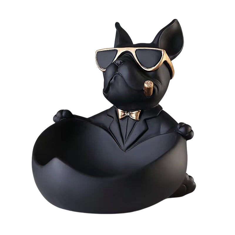 French Bulldog Figurine With Decorative Gold Trays