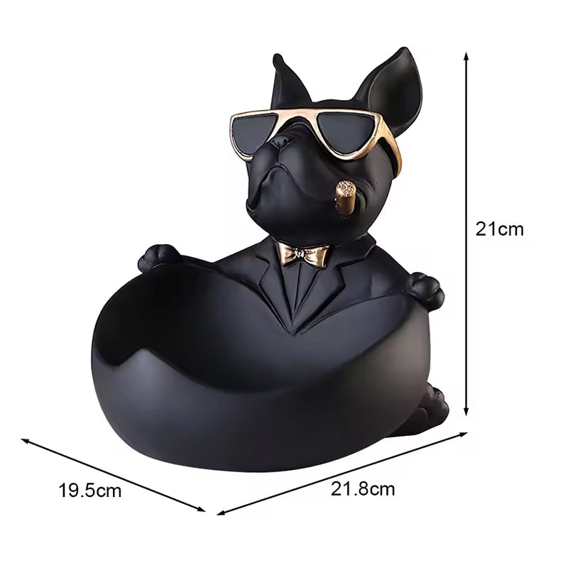 French Bulldog Figurine With Decorative Gold Trays
