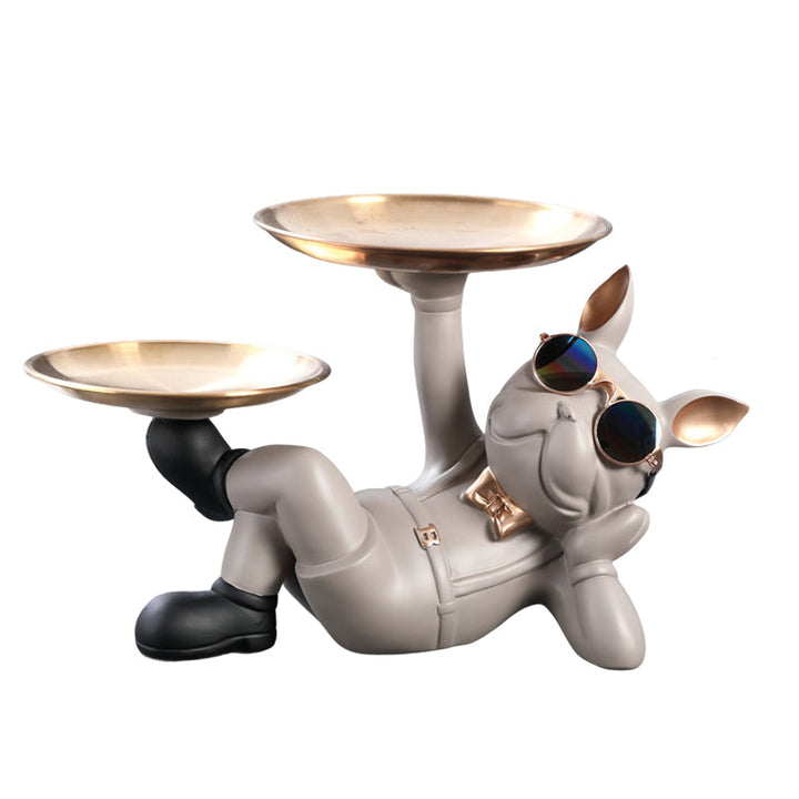 French Bulldog Figurine With Decorative Gold Trays