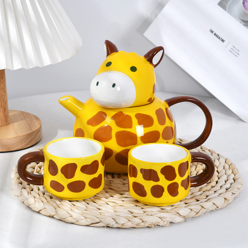 Giraffe Tea Set Ceramic Teapot Cups for Cheerful Tables