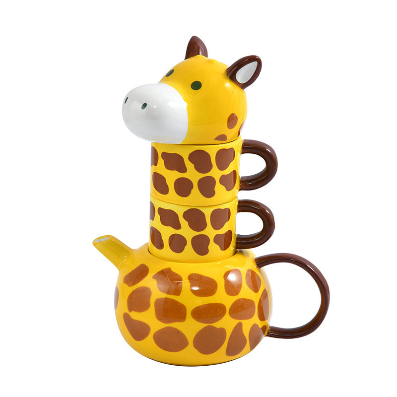 Giraffe Tea Set Ceramic Teapot Cups for Cheerful Tables
