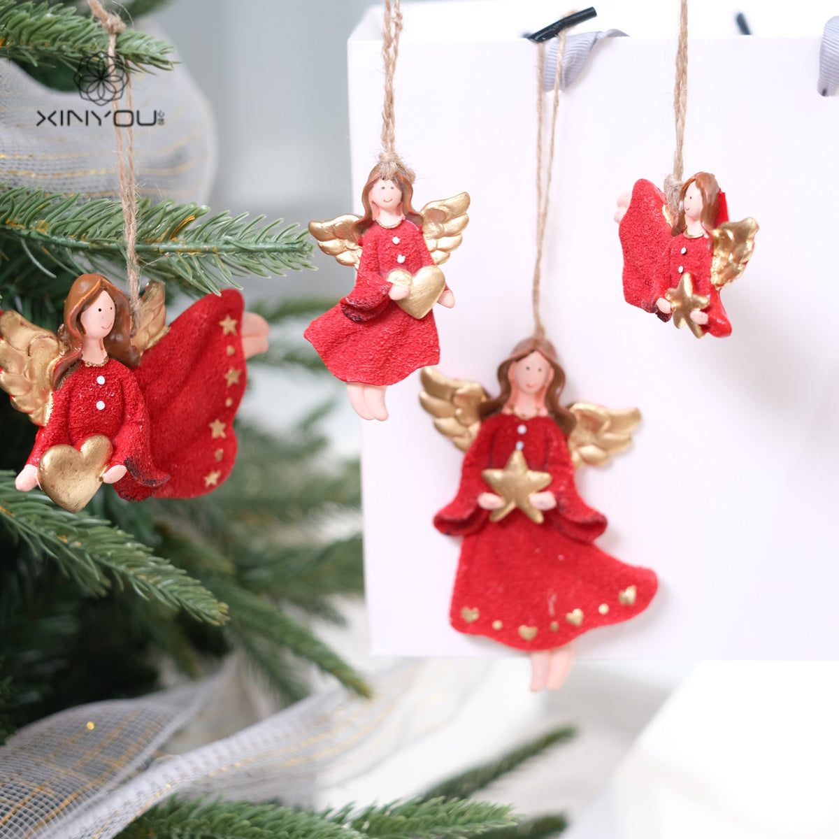 Red Angel Christmas Ornament For Festive Tree Charm