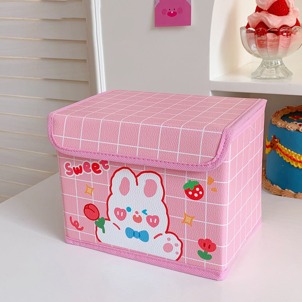 Kawaii Desk Storage Basket with Flip Lid, Dust-Proof