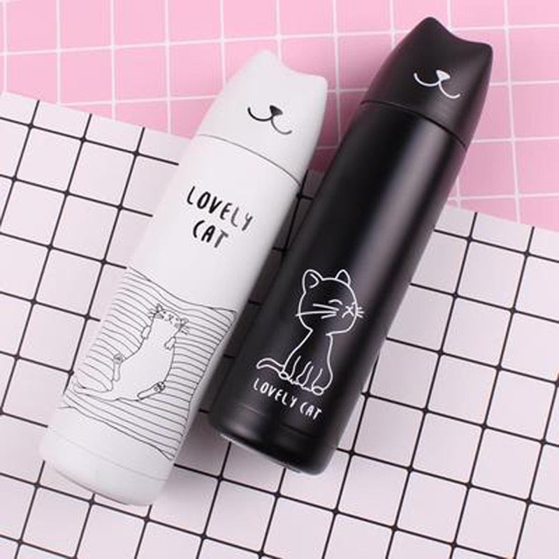 Cute Cat Thermos 500ml Vacuum Travel Mug for Coffee