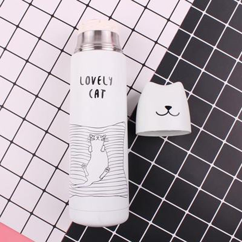 Cute Cat Thermos 500ml Vacuum Travel Mug for Coffee