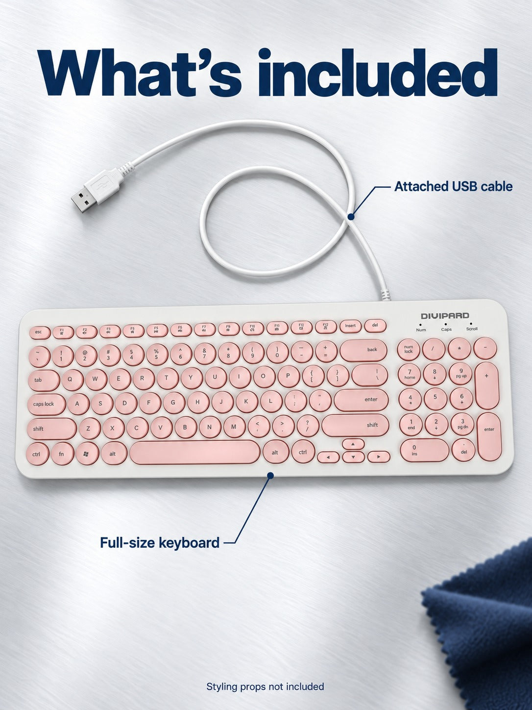 Full-Size Wired Keyboard, Retro Round Keycaps and Numpad
