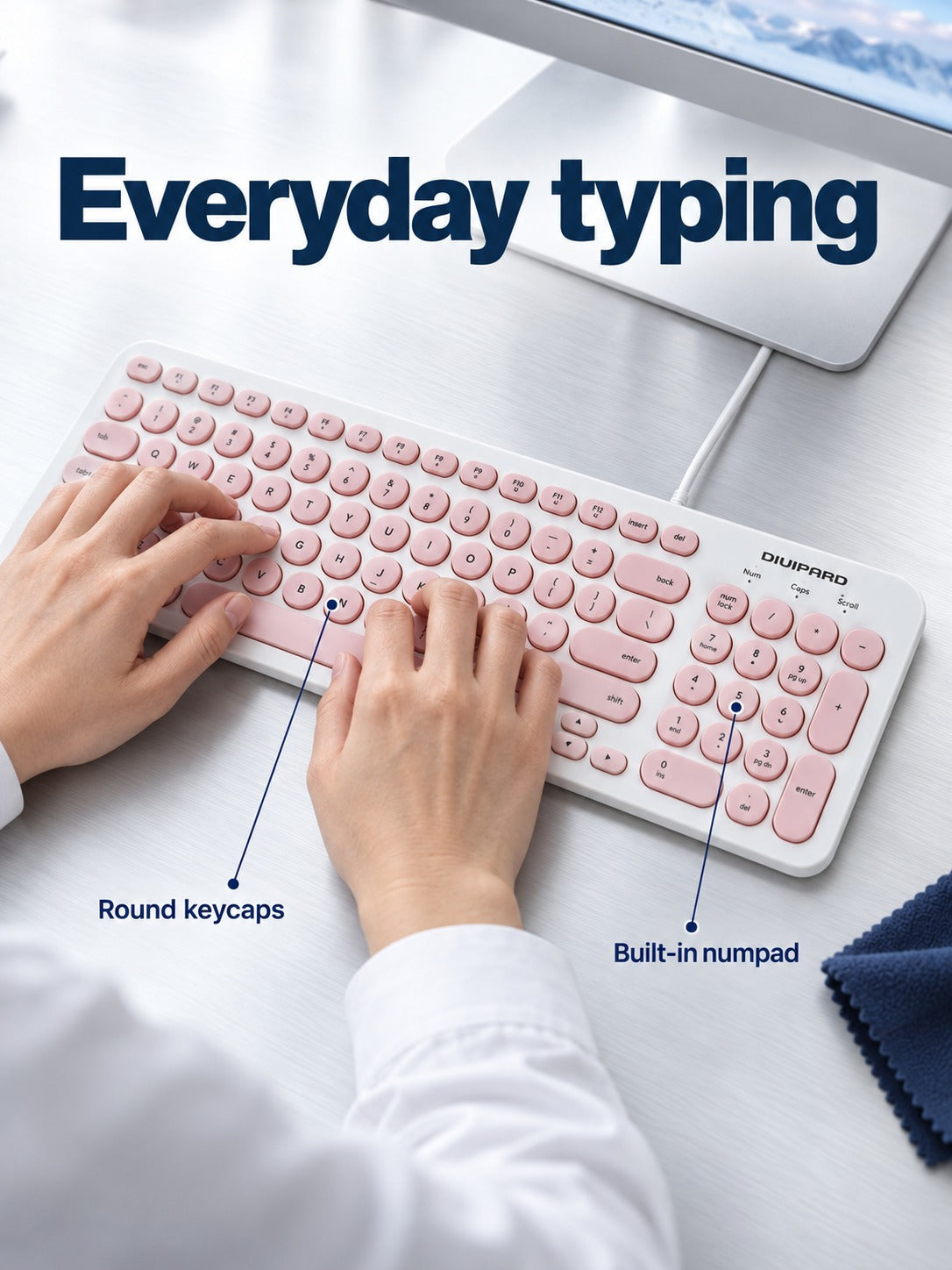 Full-Size Wired Keyboard, Retro Round Keycaps and Numpad