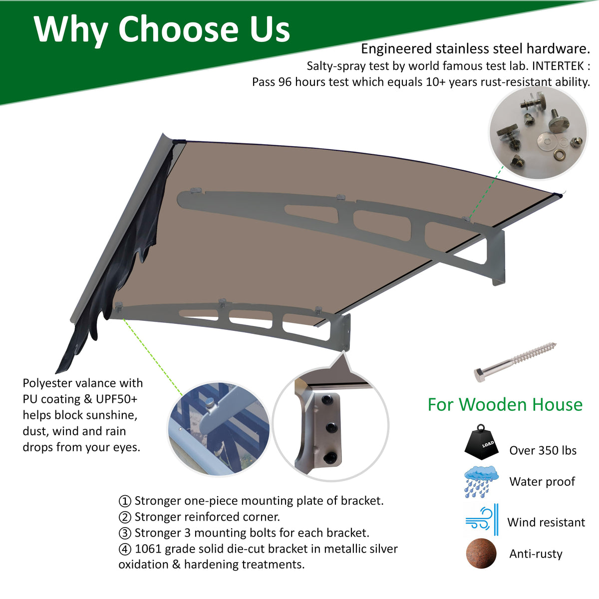 Door Window Awning That Blocks Sun and Rain, 47 Inch