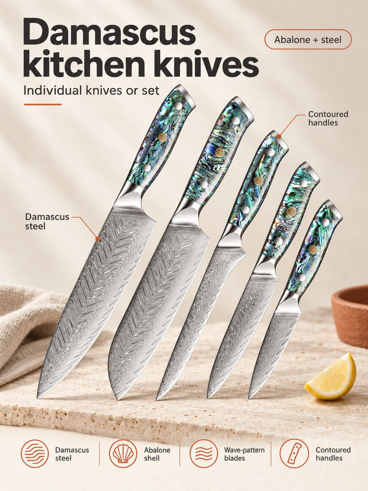 Damascus Steel Chef Knife Set with Abalone Handles