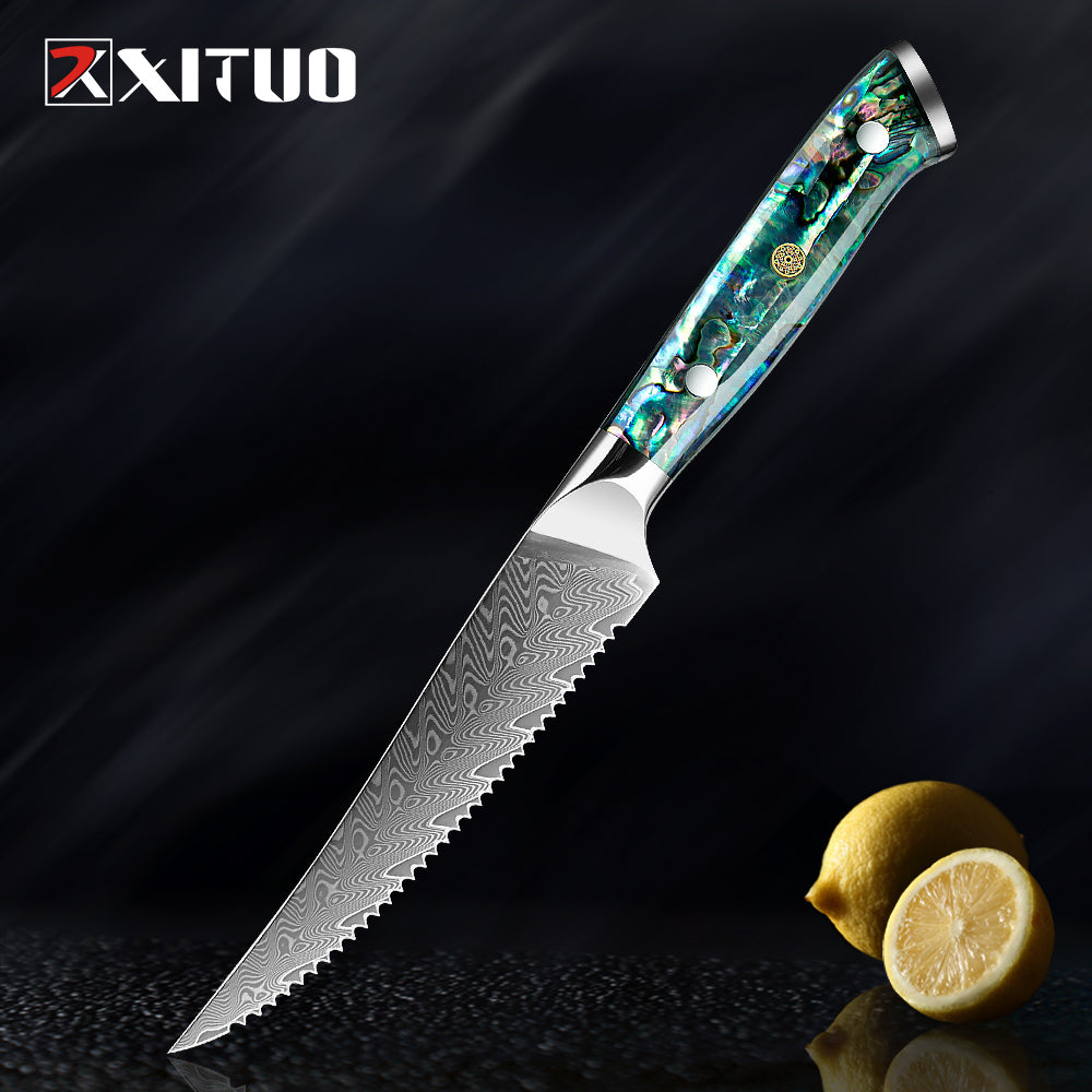 Damascus Steel Steak Knife with Abalone Shell Handle