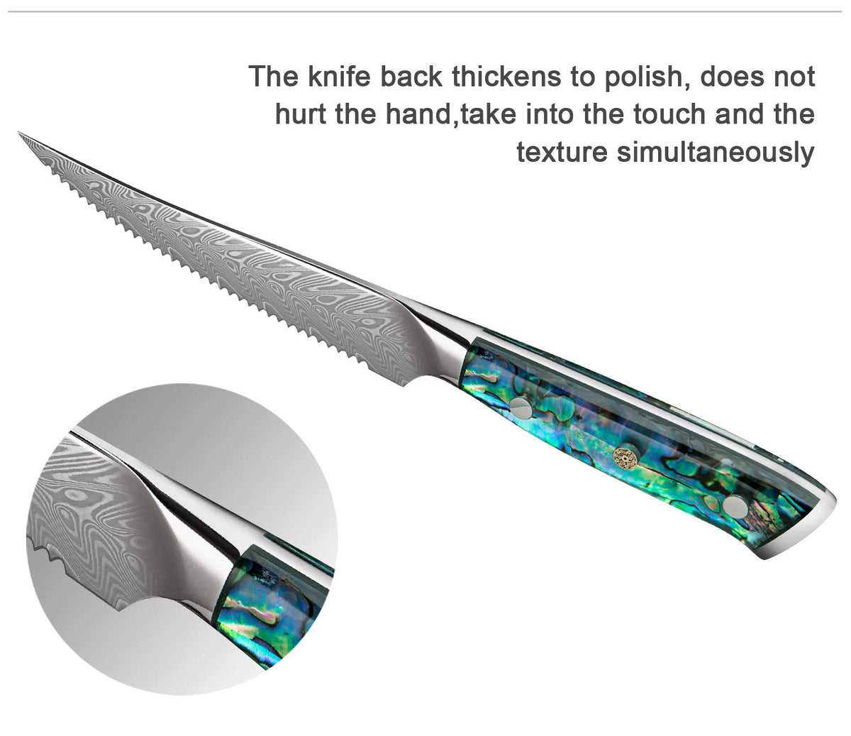 Damascus Steel Steak Knife with Abalone Shell Handle