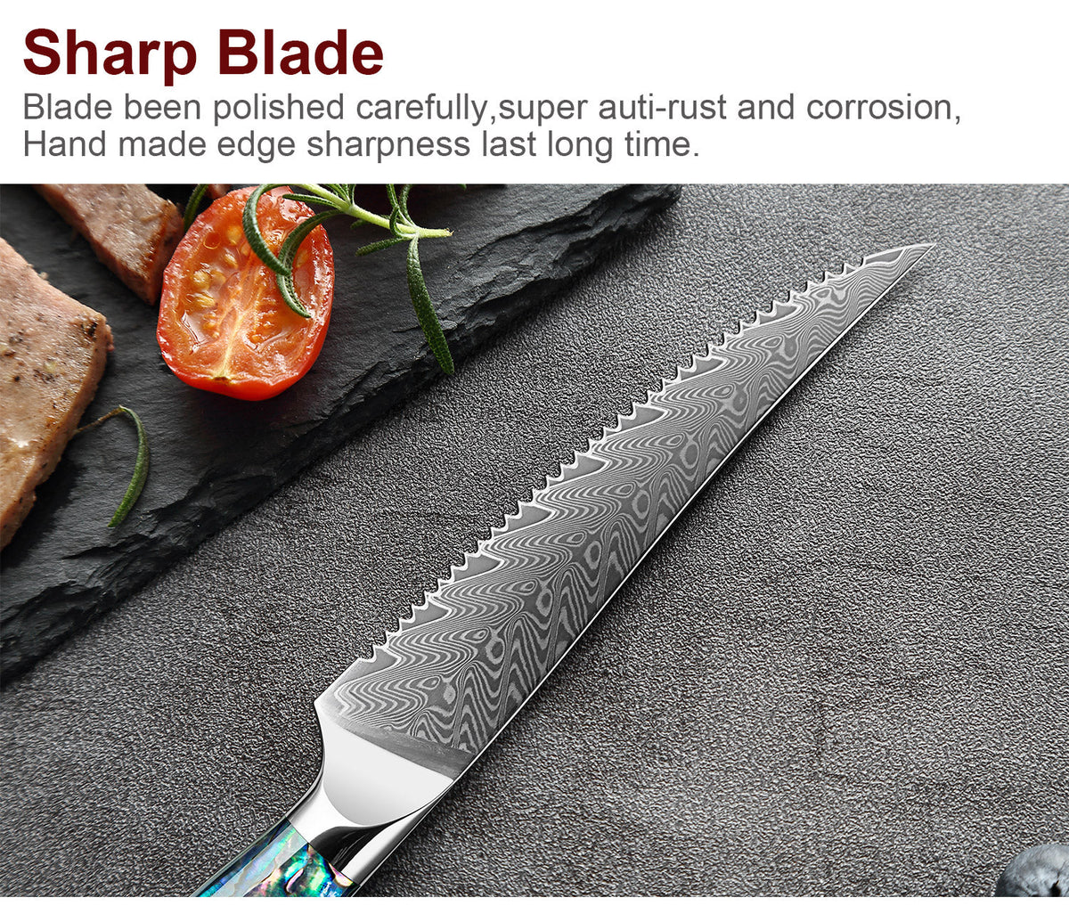 Damascus Steel Steak Knife with Abalone Shell Handle