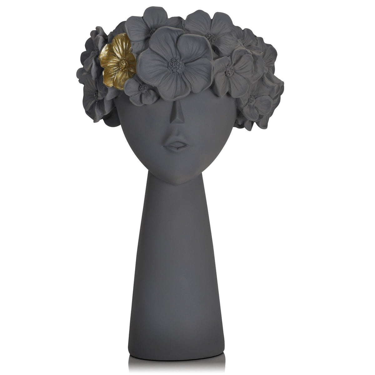 Sculptural Flowerpot Planter With Gold Floral Accent