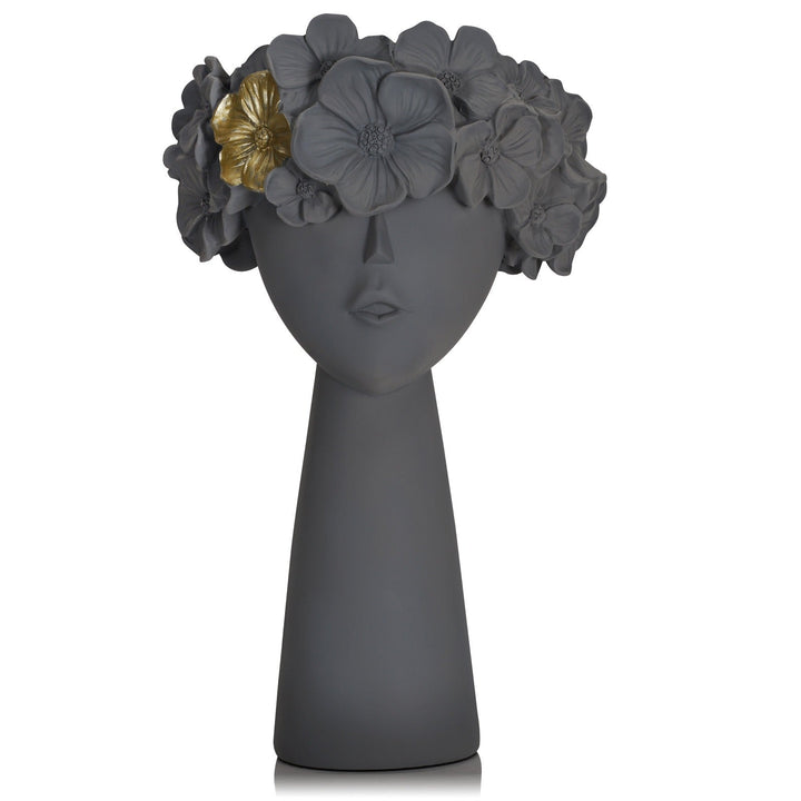 Sculptural Flowerpot Planter With Gold Floral Accent