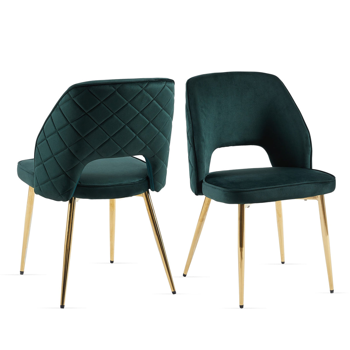 Dark Green Velvet Dining Chairs Set of 4 with Gold Legs