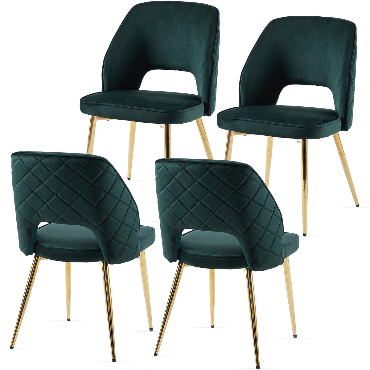 Dark Green Velvet Dining Chairs Set of 4 with Gold Legs