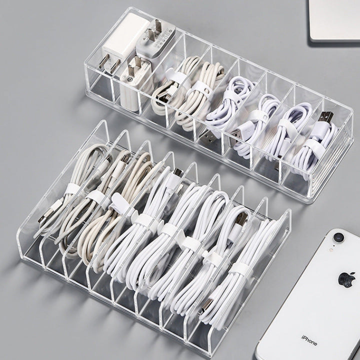 Cable Organizer Box With Compartments, Clear Desk Storage