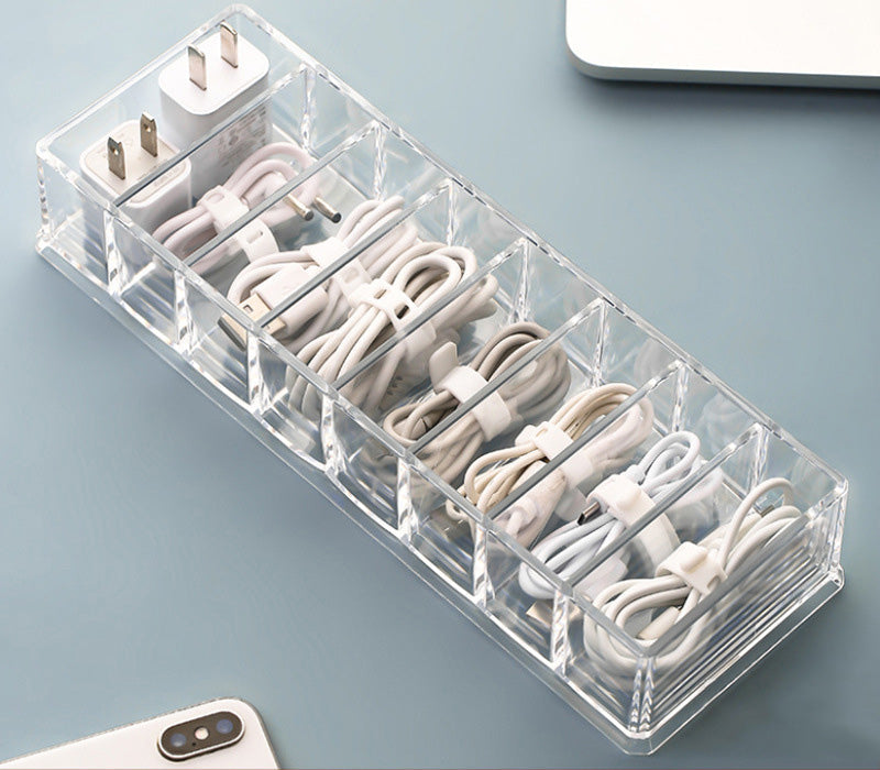 Cable Organizer Box With Compartments, Clear Desk Storage