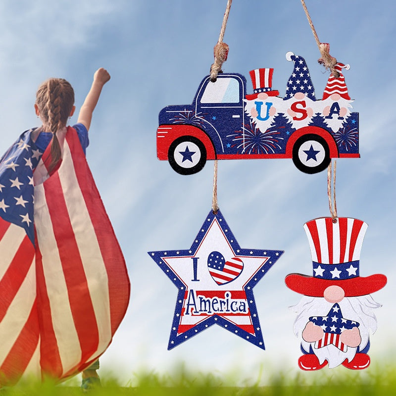 Patriotic Wooden Hanging Ornaments for Festive Decor