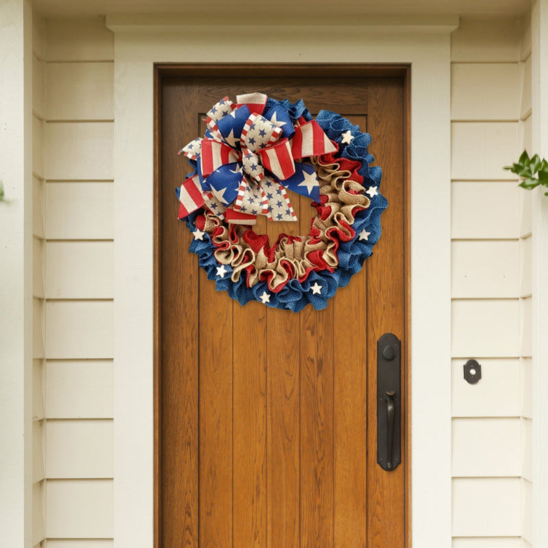 Patriotic Burlap Flower Ring Hanging Door Decoration