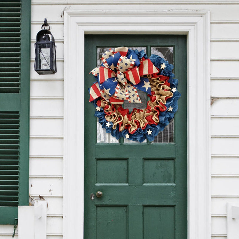 Patriotic Burlap Flower Ring Hanging Door Decoration