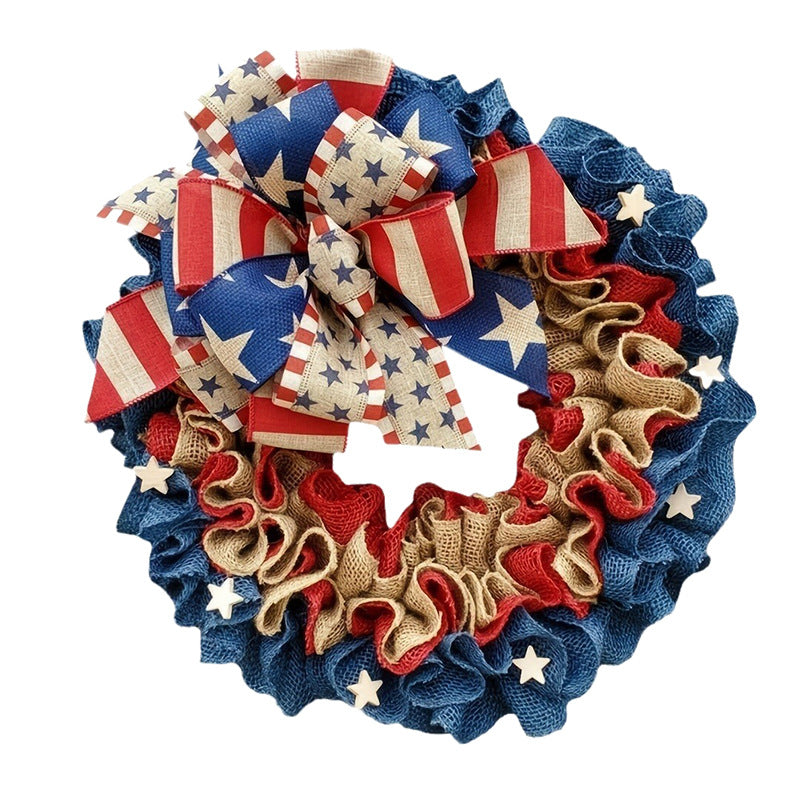 Patriotic Burlap Flower Ring Hanging Door Decoration